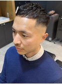 七三オールバックツイストパーマコンマヘアかき上げヘアテクノR