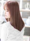 小顔ピンクベージュ艶カラーエアストレートc5越谷20代30代40代
