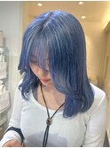 13115艶髪ネイビーブルーブルーシルバーストレートブルーカラー