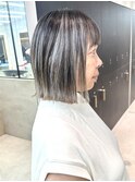 ミニウルフチェリーブラウンブリーチなしショートボブ前髪/横浜