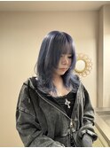 ケアブリーチホワイトブルーウルフ顔まわりレイヤーカット