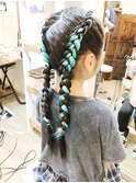 エクステコーンロウ編み込みヘアアレンジ【ヘアアレンジ　立川】