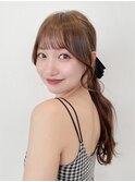 顔周りレイヤーカットくびれヘアミルクティーベージュカラー