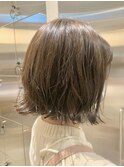 ブリーチなしカラー◎外はねパーマボブ/夏カラー/20代30代