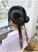 三つ編みアレンジ韓国風おだんごヘア【京都/ヘアセット/着付け】