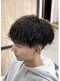 刈り上げツーブロックツイストスパイラルパーマメンズマッシュ