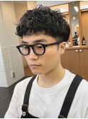 〈k19〉メンズパーマブリーチフェードツーブロックスパイラル