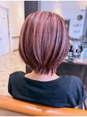 大人可愛いラベンダーアッシュ耳掛け小顔マッシュショートボブ