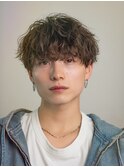 韓国ヘアニュアンスコンマバングセンターパートフェザーパーマ