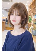 ミディアムボブレイヤー前髪あり抜け感くびれシルエット