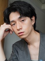 ハク 大阪心斎橋(HAK.) Men's/メンズカット/ニュアンスパーマ/センターパート/黒髪/眉毛
