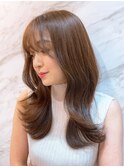 〇韓国前髪くびれ巻きヨシンモリピンクベージュシースルーバング