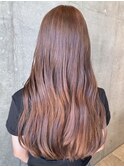 ピンクブラウン　艶髪　髪質改善　ゆるめカール　ブリーチなし