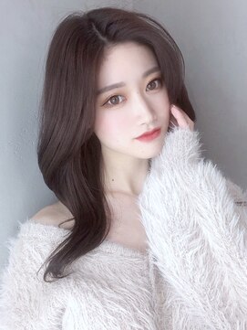 アイティーバイアルバム 藤沢店(IT by ALBUM) ワンレンロング_斜めバンググレージュカラー_8427