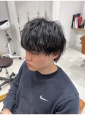 ハイライトマッシュパーマウルフアッシュブラックmen'shair
