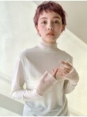 オン眉ショート×ペールピンク