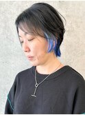 *前下がりショートインナーカラーくびれショート前髪30代40代2