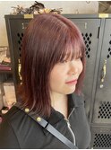 ワインレッド外はねミディ艶髪10代20代30代/艶髪/こなれ感