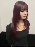 【レイヤーカット/ブリーチ/ワインレッド/ロング/10代】