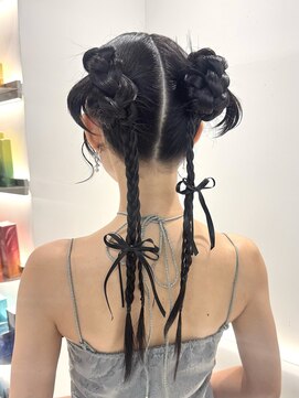 アールプラスヘアサロン(ar+ hair salon) 個性派×編み込みツインアレンジ