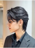韓国マッシュスペインカールスパイキーショートブルーブラック