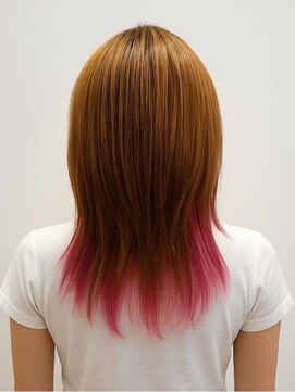 ヘアガーデンリゾート 東村山店 ウルフ裾ピンクのテールカラー×キャメルブラウン