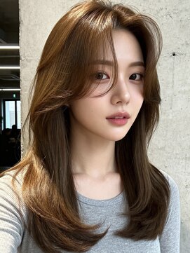 ミルクティーベージュウルフパーマミディアムヘア50代髪型