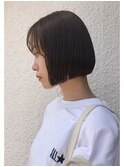 あごラインミニボブ黒髪グレーベージュ