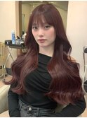 韓国ヘアくびれヘアレイヤーロングぱっつんシースルーバング原宿
