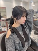 13761黒髪くびれヘア髪質改善レイヤーカット韓国ポニーテール