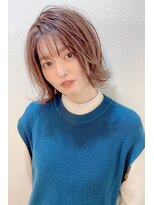 【shige】濡れ髪くすみブルーオリーブカラーレイヤーミディアム