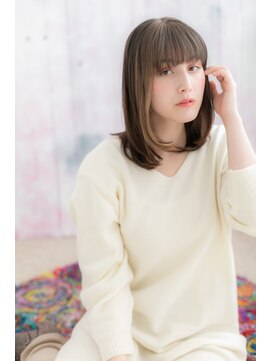 ミック 日暮里店(miq) アッシュオリーブシースルーバング外国人風内巻きワンカールb1