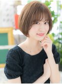 ★ミルクティーベージュ大人かわいい耳掛け丸みボブ30代40代★10
