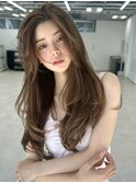 アッシュベージュ/長め前髪/センターパート