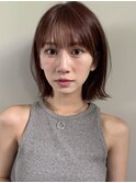 くびれボブ 暖色カラー シースルーバング ボブ レイヤーボブ