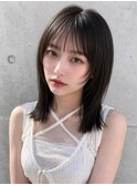 鎖骨ミディアム韓国風パーマハイレイヤーブリーチなし薄め前髪◎