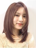 ピンクベージュミディアムレイヤー段カット顔まわりレイヤー銀座
