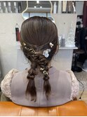 結婚式お呼ばれヘアアレンジ/編み下ろし/ツインアレンジ