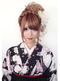 【華やか晴れ着姿】編み込みお花カールアップスタイル♪
