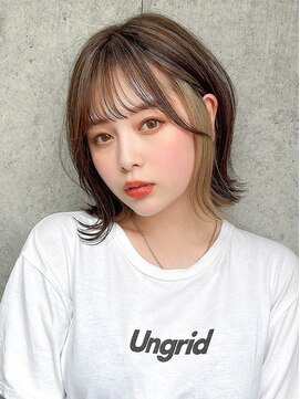 サロウィンフレンテ 新宿三丁目(SALOWIN Frente) 石塚/インナーカラーベージュ小顔ミディアムボブ10代20代30代
