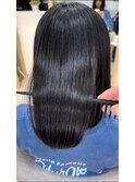 小顔薄めバンググレージュレイヤーロング前髪パーマ黒髪