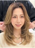 韓国風レイヤーカット髪質改善ダブルカラーミルクティーベージュ