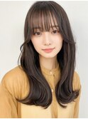 20代30代大人可愛い韓国風シースルーバングくびれへア艶カラー