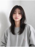 韓国レイヤーヘア 韓国オンニ 顔周りレイヤー シースルーバング