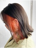 大人可愛いふんわりインナーカラーオレンジレッドカラーブリーチ