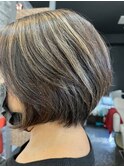 ショート白髪ぼかしハイライト20代30代40代50代六町
