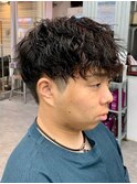 ダークアッシュニュアンスパーマ韓国マッシュベリーショート