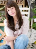 アースカラー斜めバング小顔レイヤーロングh4上尾20代30代40代