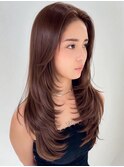 ハイライトカラーミルクティーベージュレイヤーカット