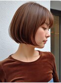 丸みボブ ひし形ショート 前髪カット ピンクブラウン 暖色 30代